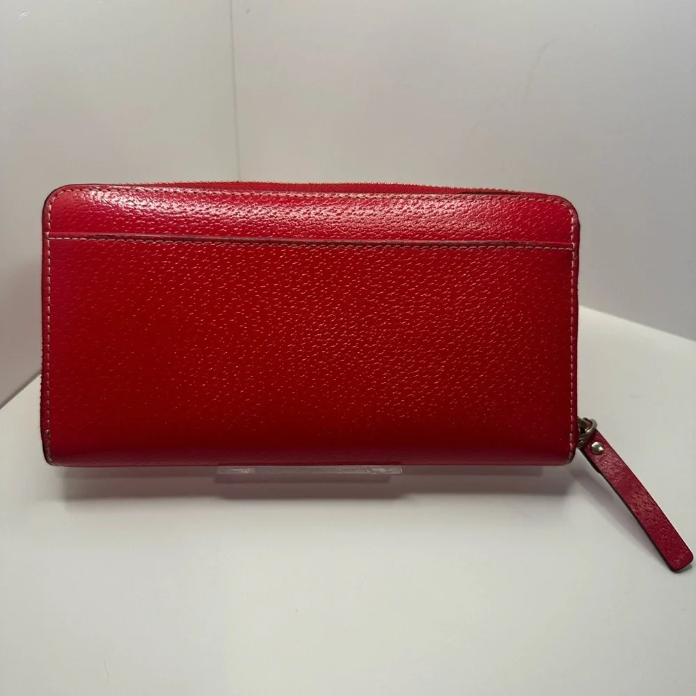 Kate Spade EUC Red Grained Leather Neda Wellesley Zip Around Wallet